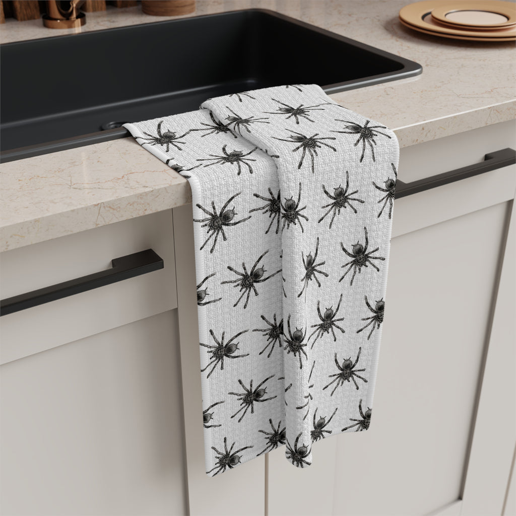 Absorbent Spider Pattern Tea Towel — Black Arachnid Microfiber Kitchen Towel
