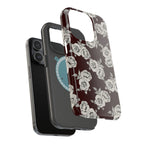 Rose Pattern Magnetic Impact-Resistant Phone Case — Burgundy Floral Protective Cover