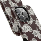 Rose Pattern Magnetic Impact-Resistant Phone Case — Burgundy Floral Protective Cover