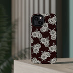 Rose Pattern Magnetic Impact-Resistant Phone Case — Burgundy Floral Protective Cover