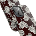 Rose Pattern Magnetic Impact-Resistant Phone Case — Burgundy Floral Protective Cover