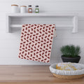Cotton Twill Cherry Pattern Tea Towel — Pink Cotton Kitchen Towel with Red Cherry Print