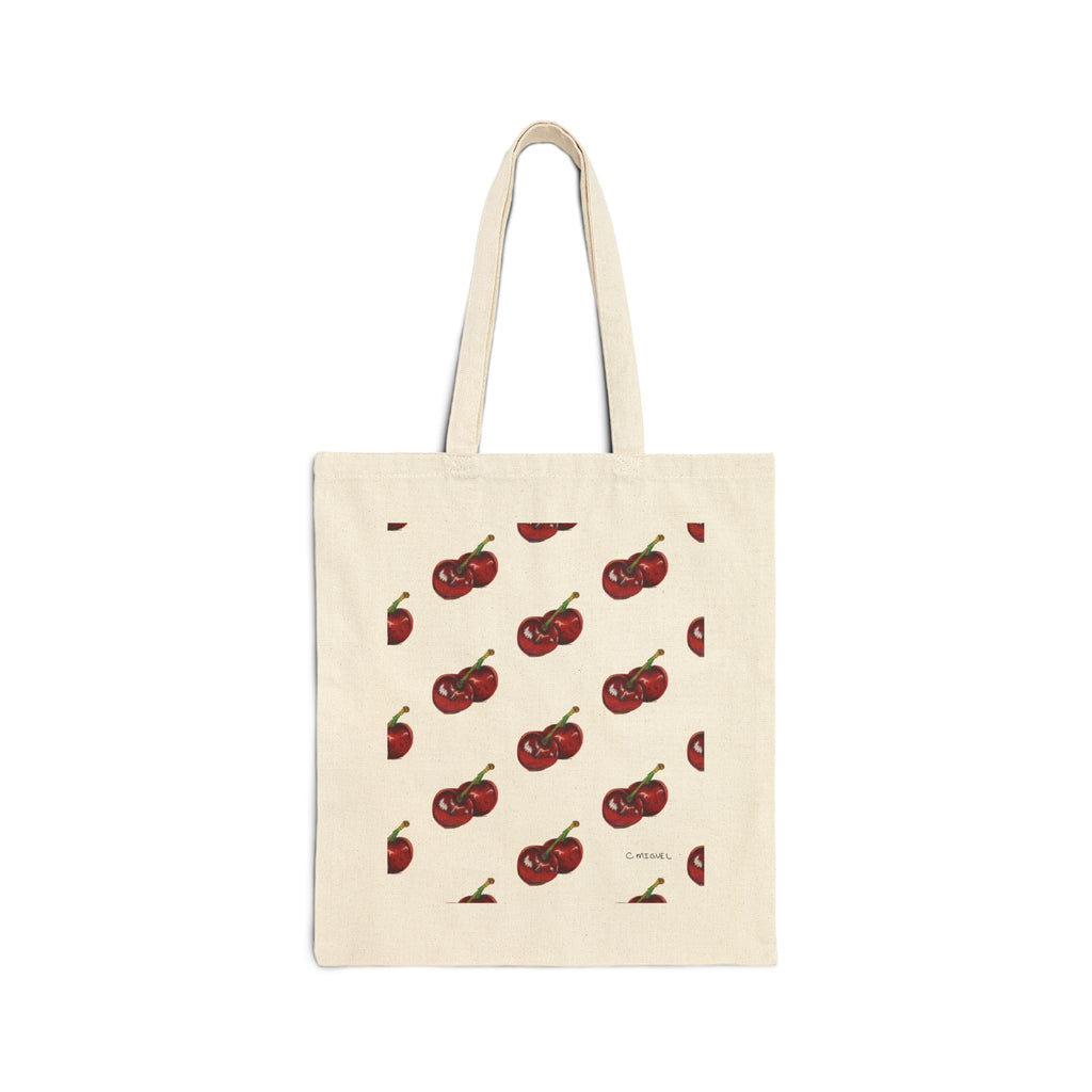 Cherry Pattern Canvas Tote Bag — Reusable Grocery & Market Bag