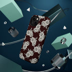 Rose Pattern Magnetic Impact-Resistant Phone Case — Burgundy Floral Protective Cover
