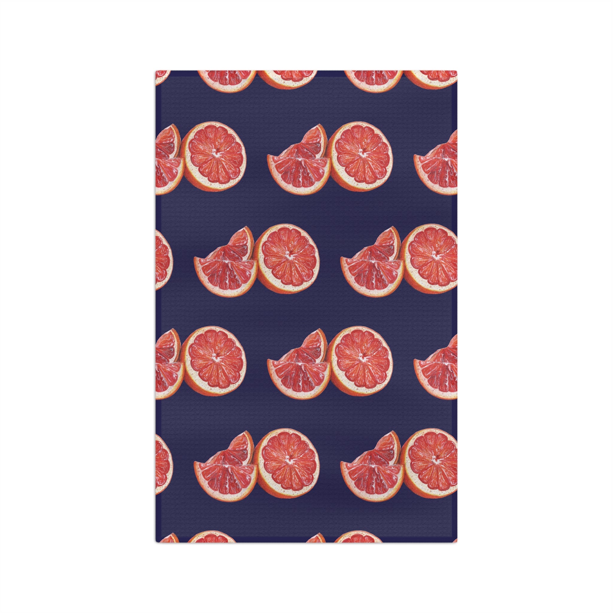 Microfiber Hand Drawn Grapefruit Pattern Tea Towel — Citrus Kitchen Towel (Navy Background)