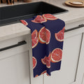 Microfiber Hand Drawn Grapefruit Pattern Tea Towel — Citrus Kitchen Towel (Navy Background)
