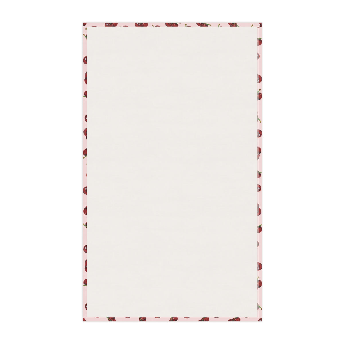 Cotton Twill Cherry Pattern Tea Towel — Pink Cotton Kitchen Towel with Red Cherry Print