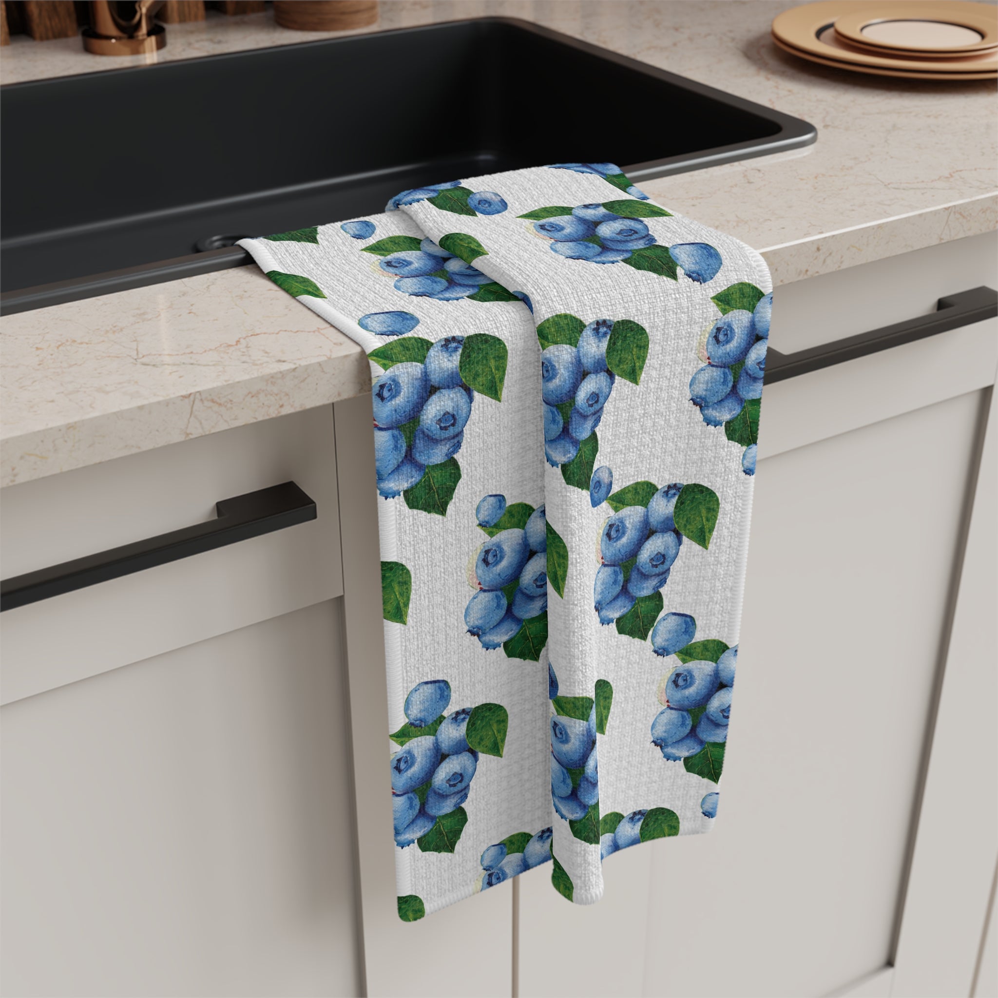 Blueberry Pattern Microfiber Tea Towel — Watercolor Fruit Kitchen Linen