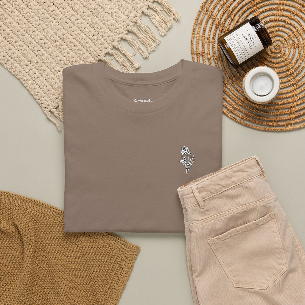 Skeleton Rose Pocket Tee — Cotton T‑Shirt