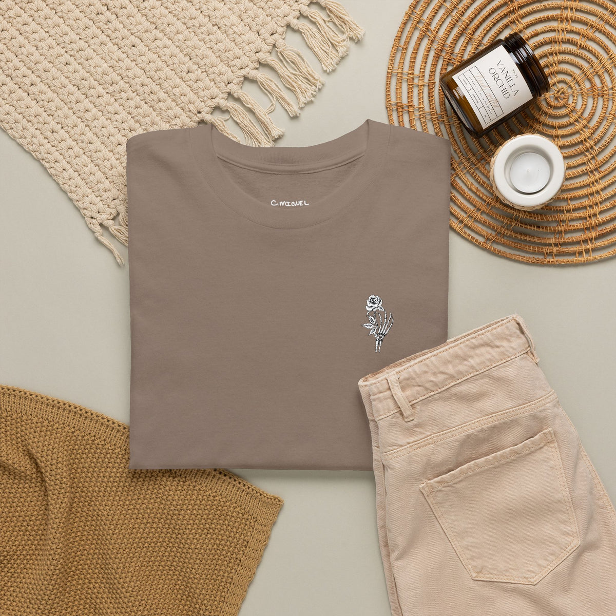 Skeleton Rose Pocket Tee — Cotton T‑Shirt