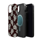 Rose Pattern Magnetic Impact-Resistant Phone Case — Burgundy Floral Protective Cover