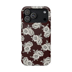 Rose Pattern Magnetic Impact-Resistant Phone Case — Burgundy Floral Protective Cover