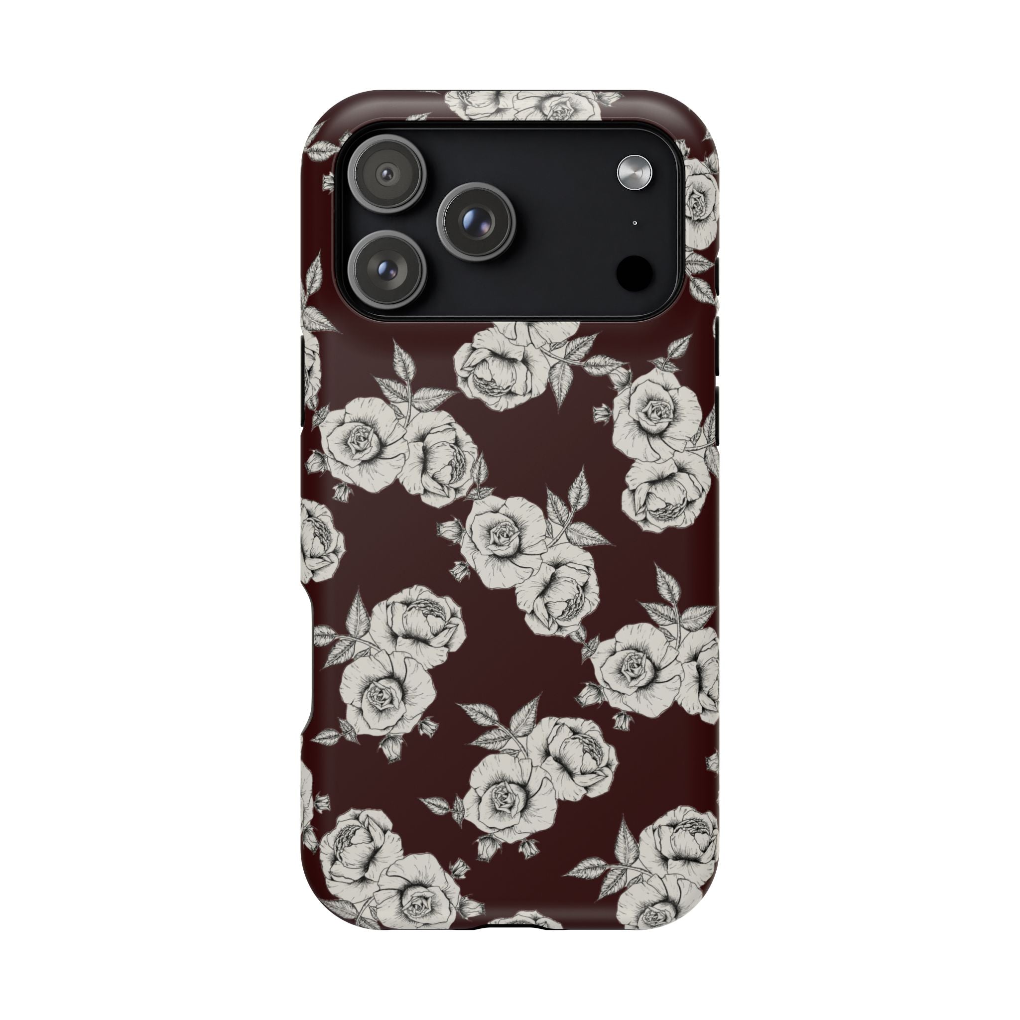 Rose Pattern Magnetic Impact-Resistant Phone Case — Burgundy Floral Protective Cover