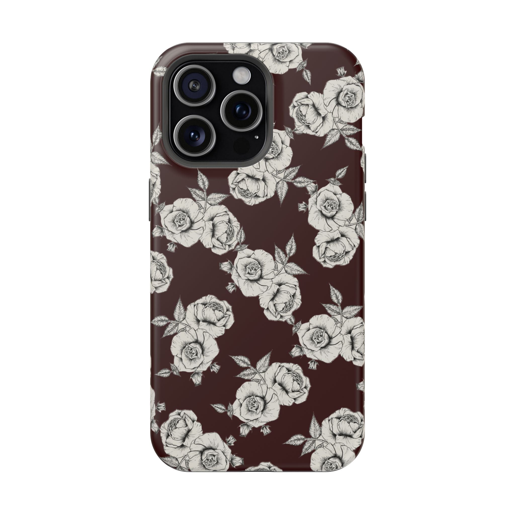 Rose Pattern Magnetic Impact-Resistant Phone Case — Burgundy Floral Protective Cover