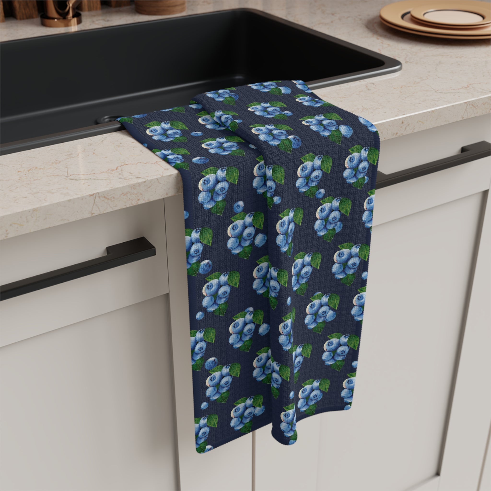 Blueberry Pattern Microfiber Tea Towel — Watercolor Fruit Kitchen Linen