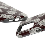 Rose Pattern Magnetic Impact-Resistant Phone Case — Burgundy Floral Protective Cover