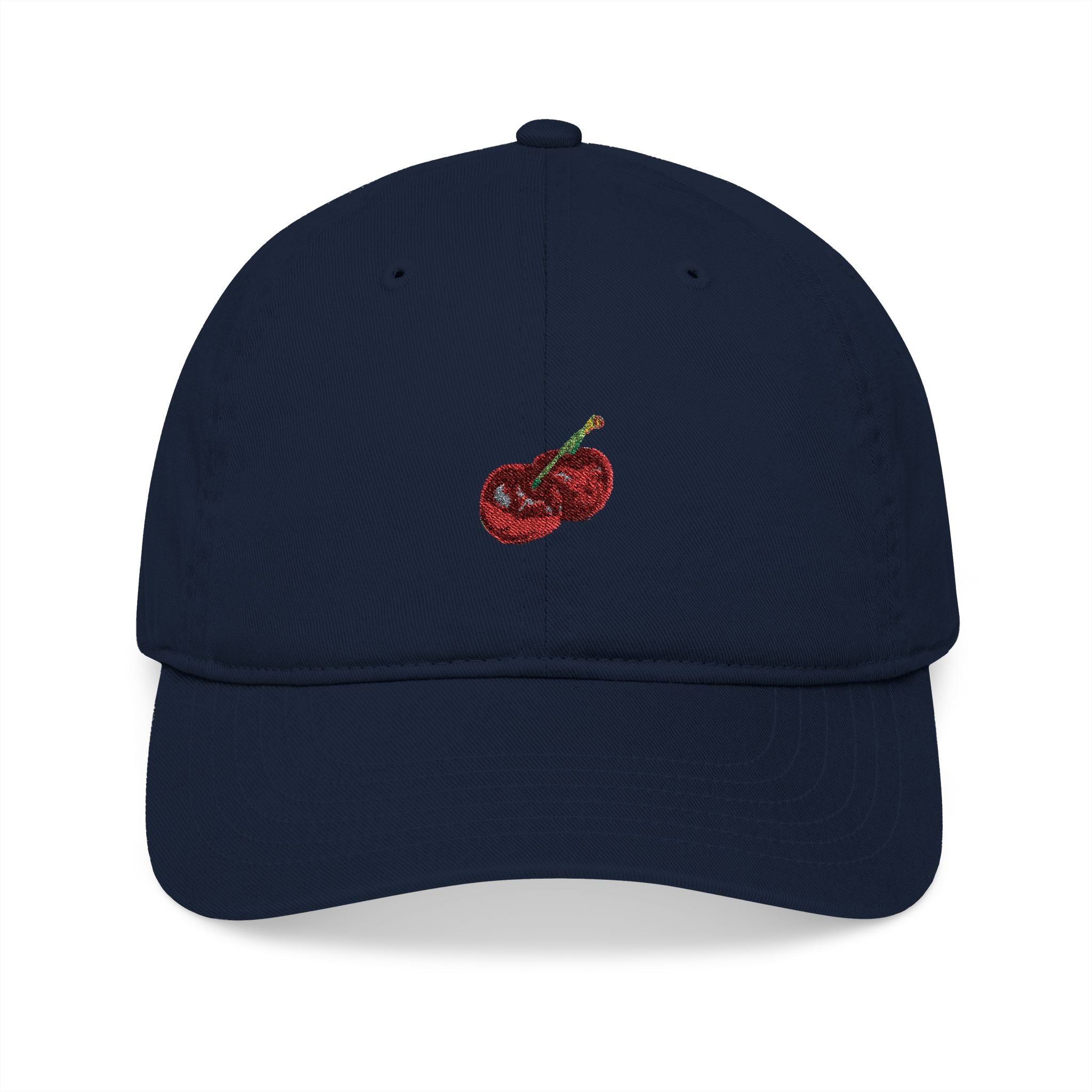 Embroidered Cherry Baseball Cap — Organic Cotton Dad Hat