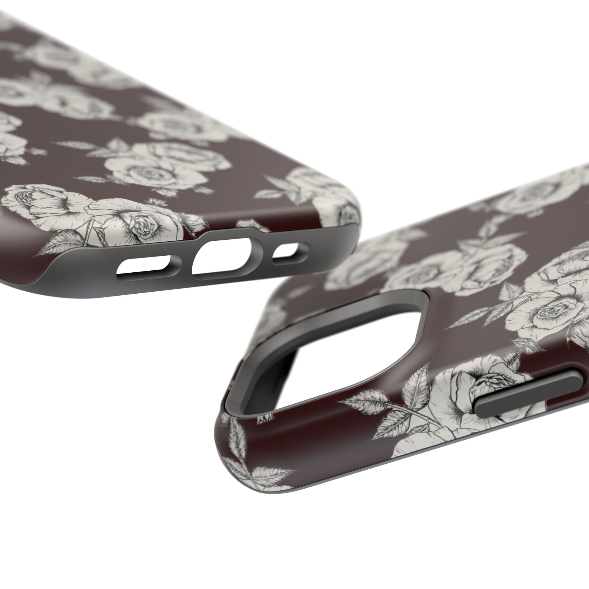 Rose Pattern Magnetic Impact-Resistant Phone Case — Burgundy Floral Protective Cover