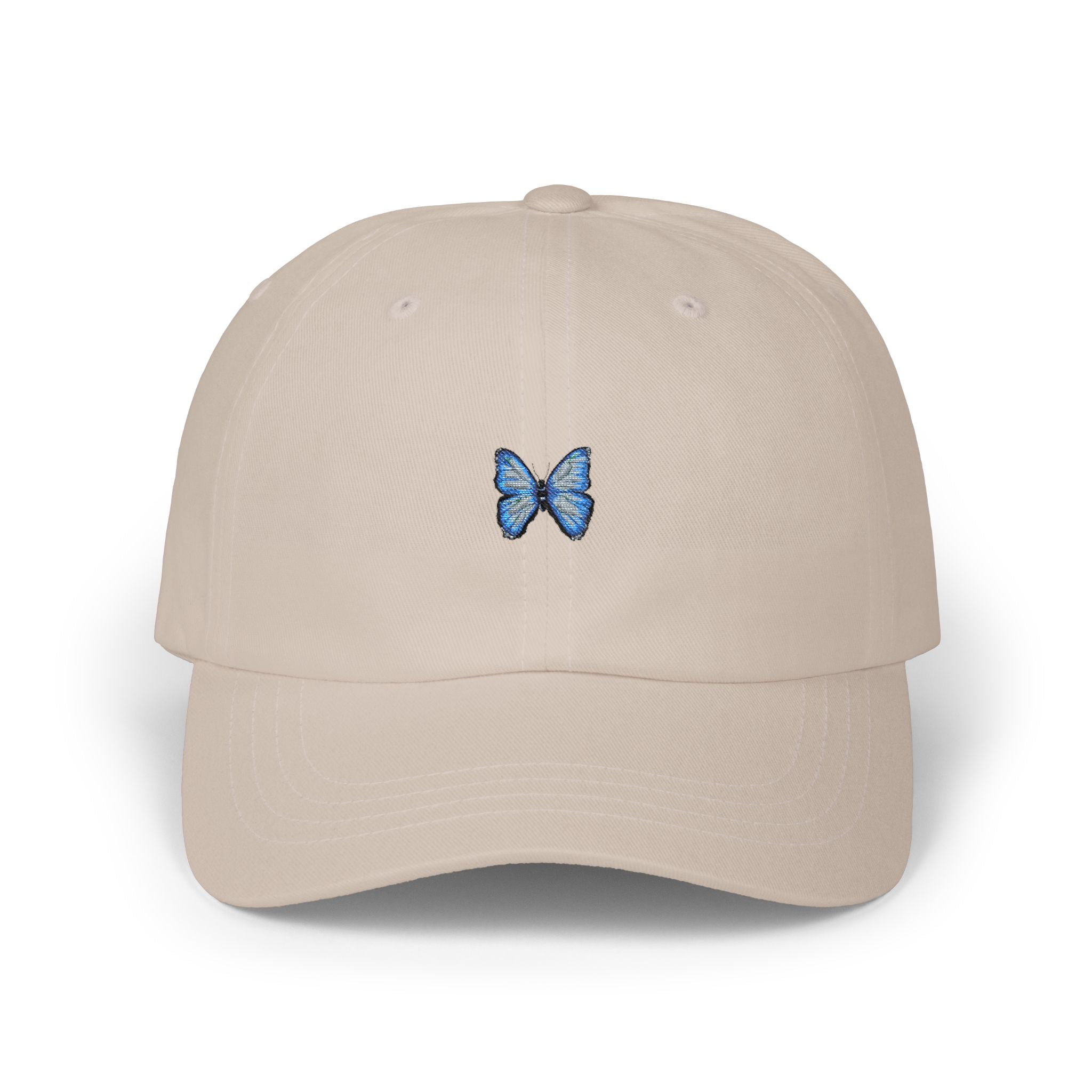 Butterfly Embroidered Dad Cap — Minimal Blue Butterfly Baseball Hat