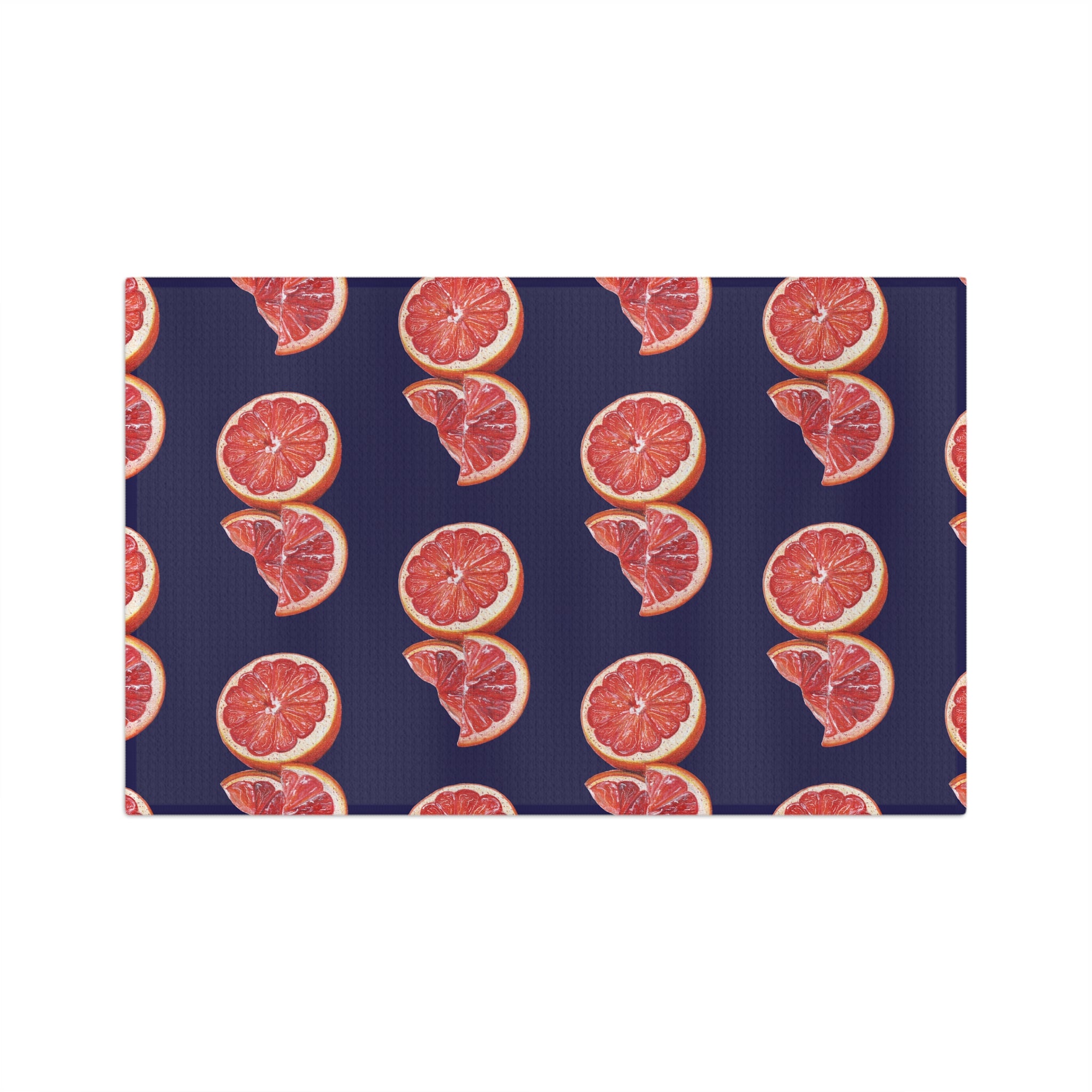 Microfiber Hand Drawn Grapefruit Pattern Tea Towel — Citrus Kitchen Towel (Navy Background)