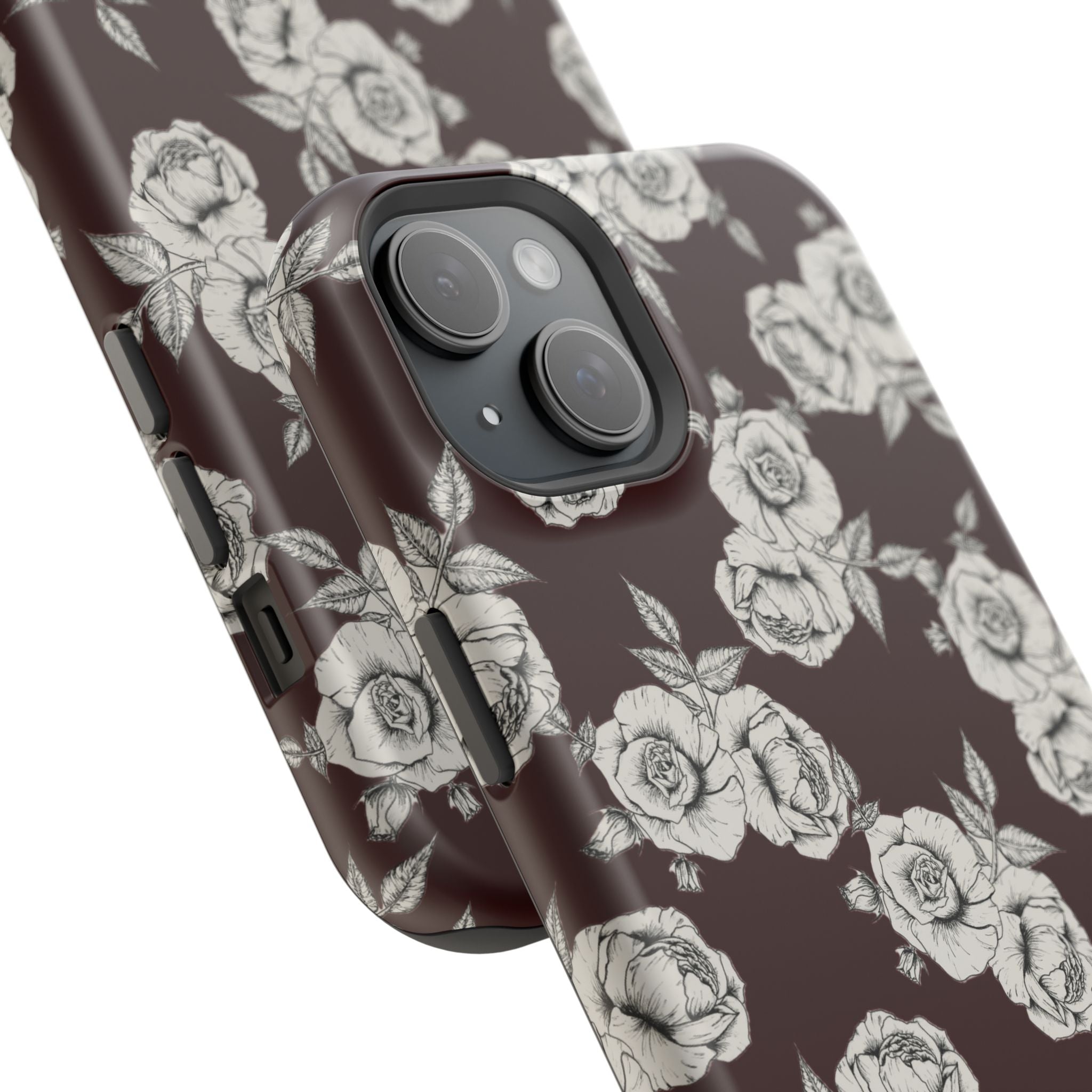 Rose Pattern Magnetic Impact-Resistant Phone Case — Burgundy Floral Protective Cover