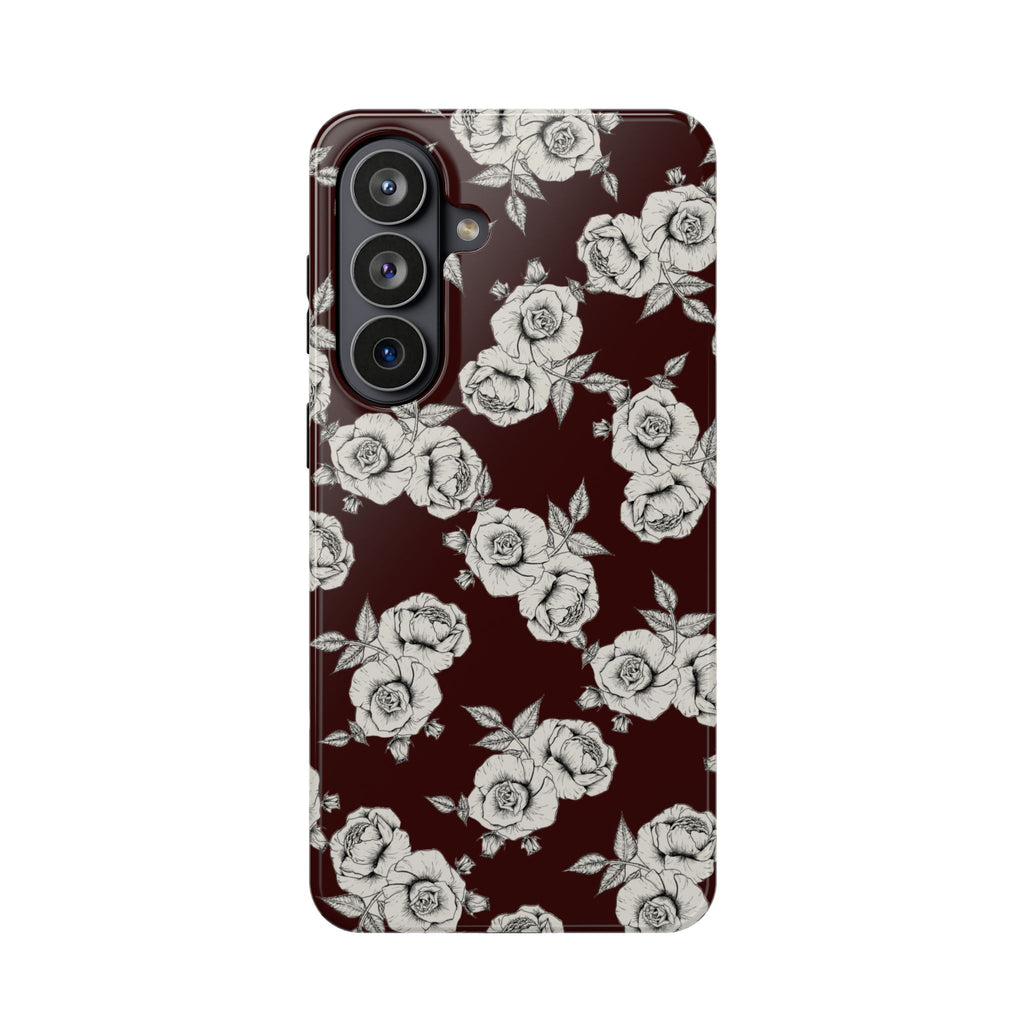 Rose Pattern Magnetic Impact-Resistant Phone Case — Burgundy Floral Protective Cover