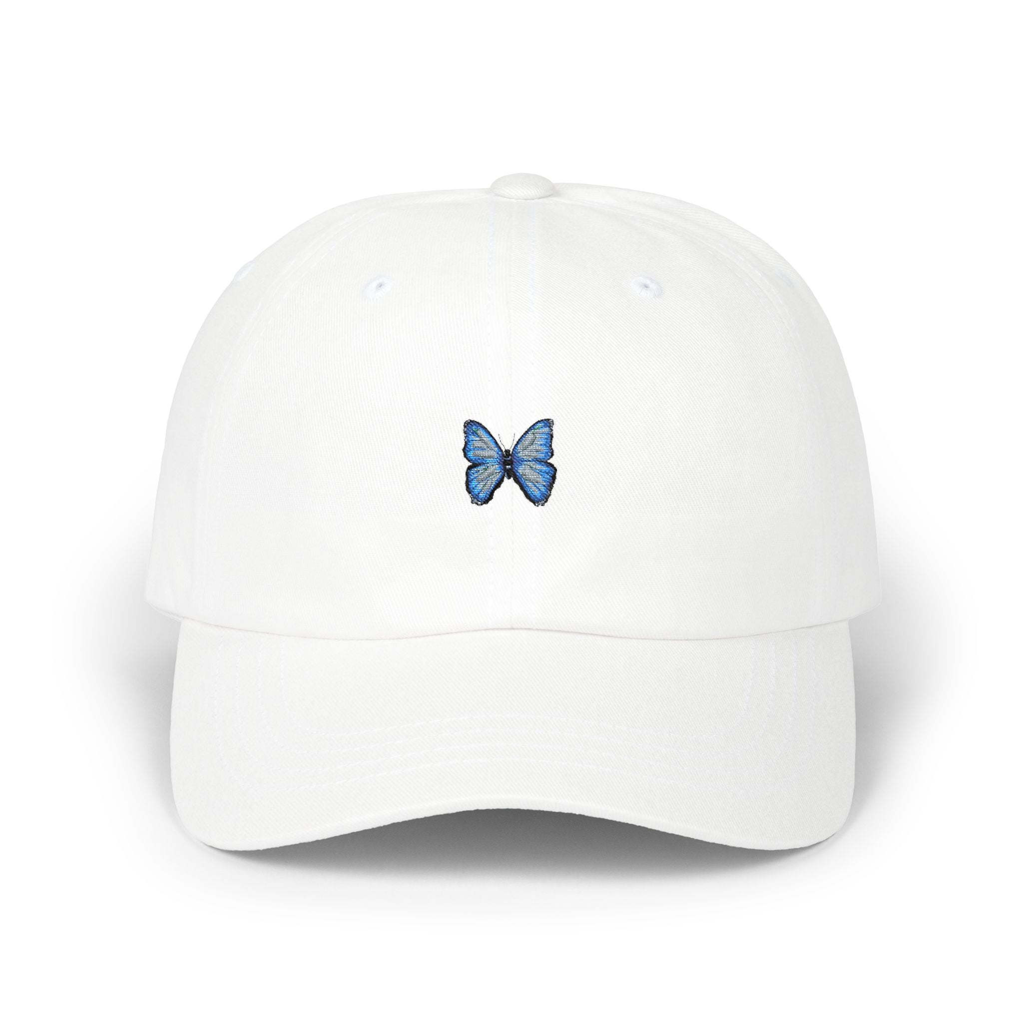 Butterfly Embroidered Dad Cap — Minimal Blue Butterfly Baseball Hat