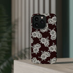 Rose Pattern Magnetic Impact-Resistant Phone Case — Burgundy Floral Protective Cover