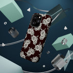 Rose Pattern Magnetic Impact-Resistant Phone Case — Burgundy Floral Protective Cover
