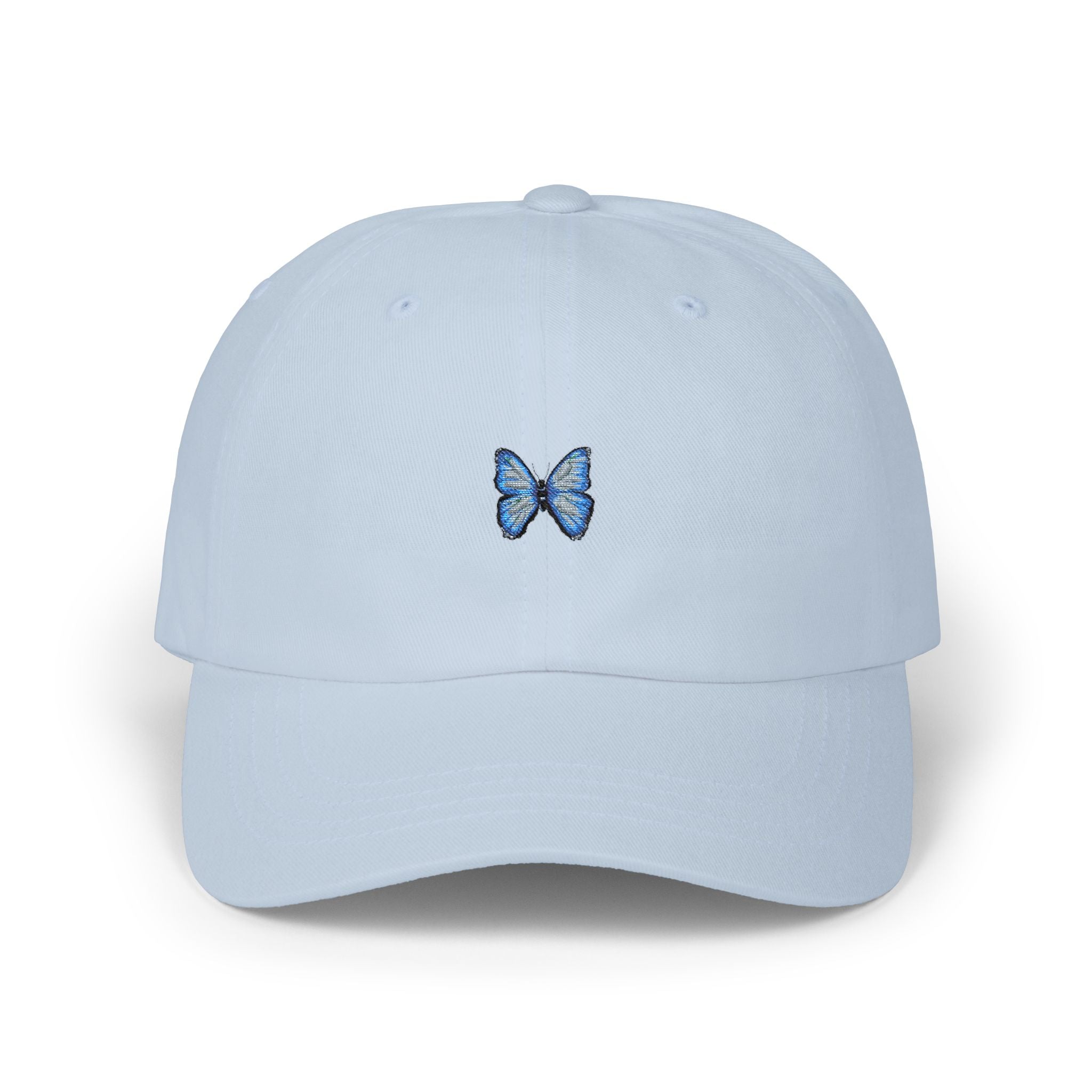 Butterfly Embroidered Dad Cap — Minimal Blue Butterfly Baseball Hat