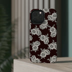 Rose Pattern Magnetic Impact-Resistant Phone Case — Burgundy Floral Protective Cover