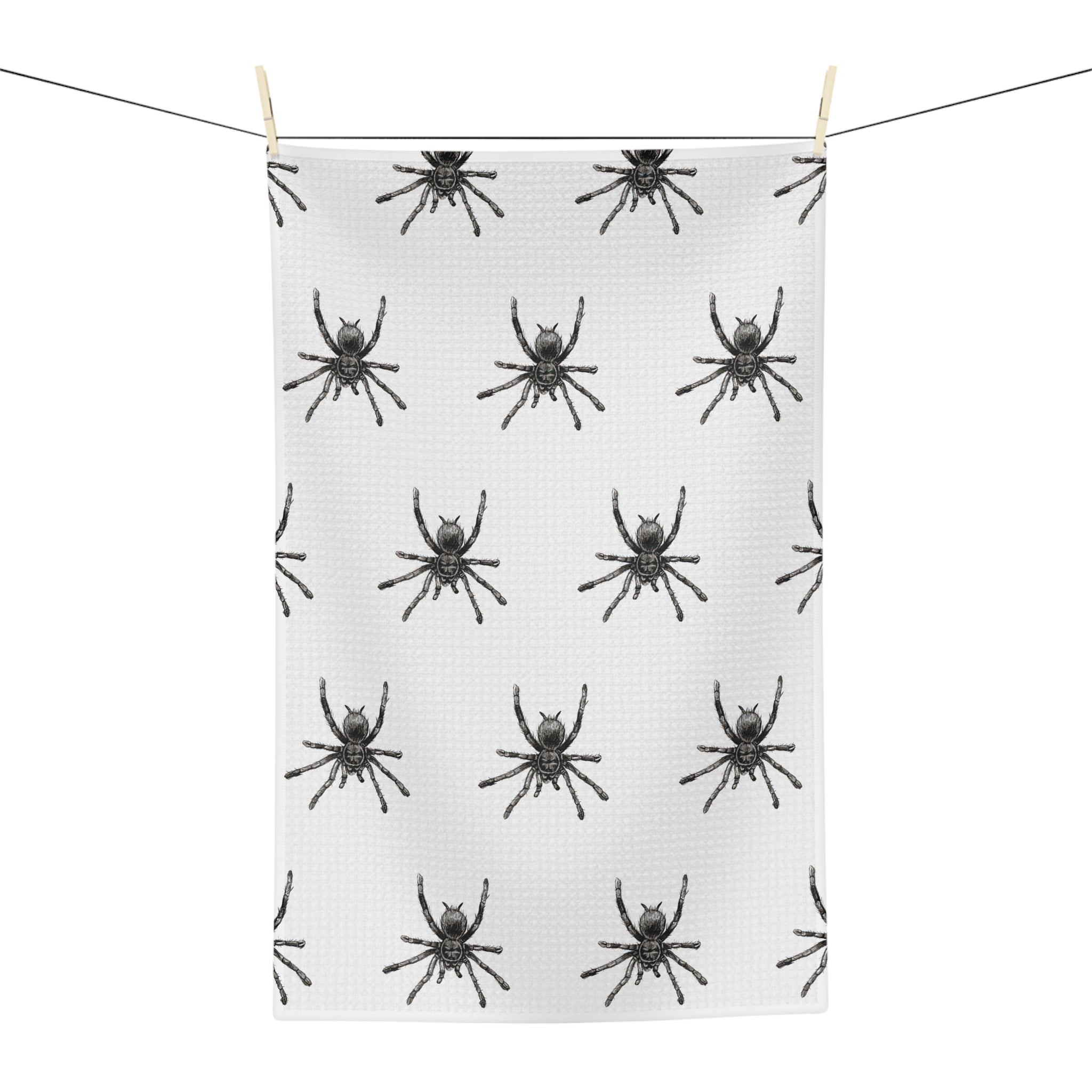 Spider Pattern Tea Towel — Black Arachnid Microfiber Kitchen Towel