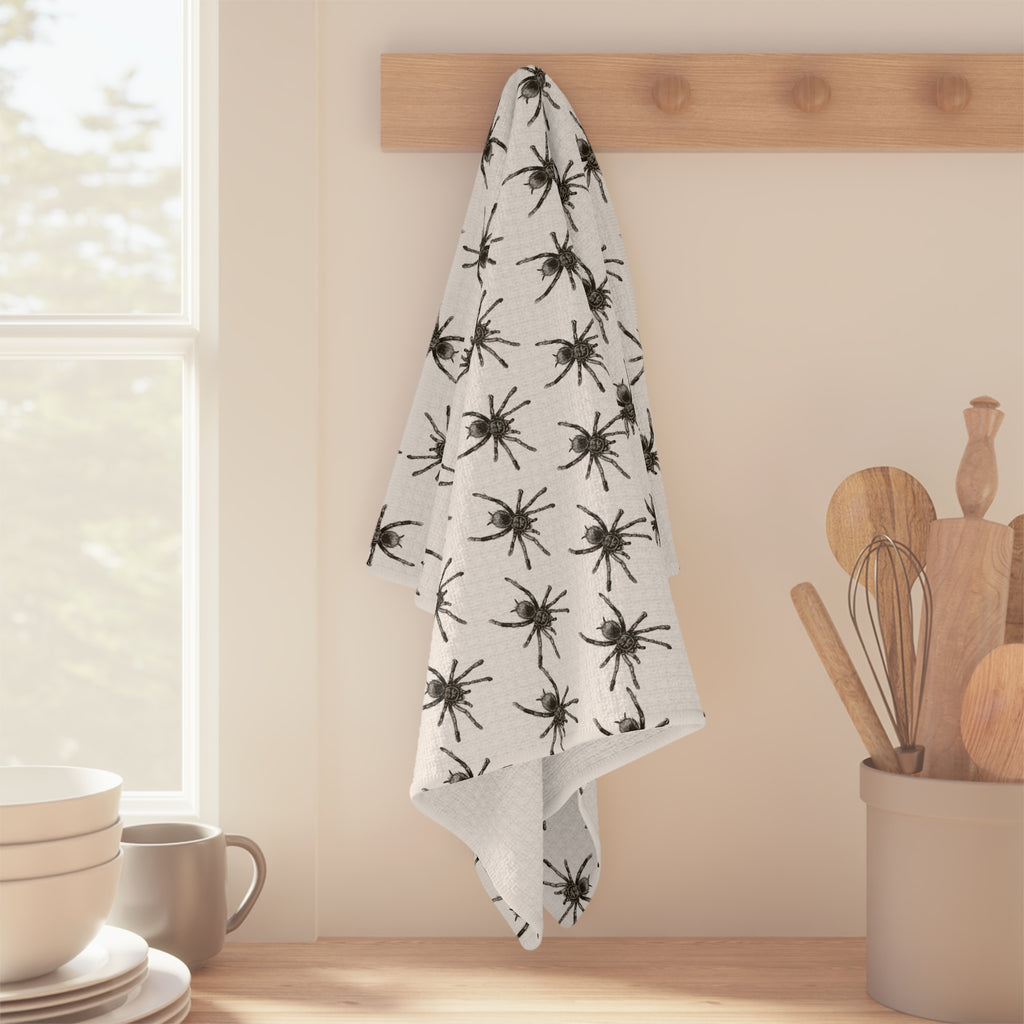 Absorbent Spider Pattern Tea Towel — Black Arachnid Microfiber Kitchen Towel