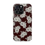 Rose Pattern Magnetic Impact-Resistant Phone Case — Burgundy Floral Protective Cover