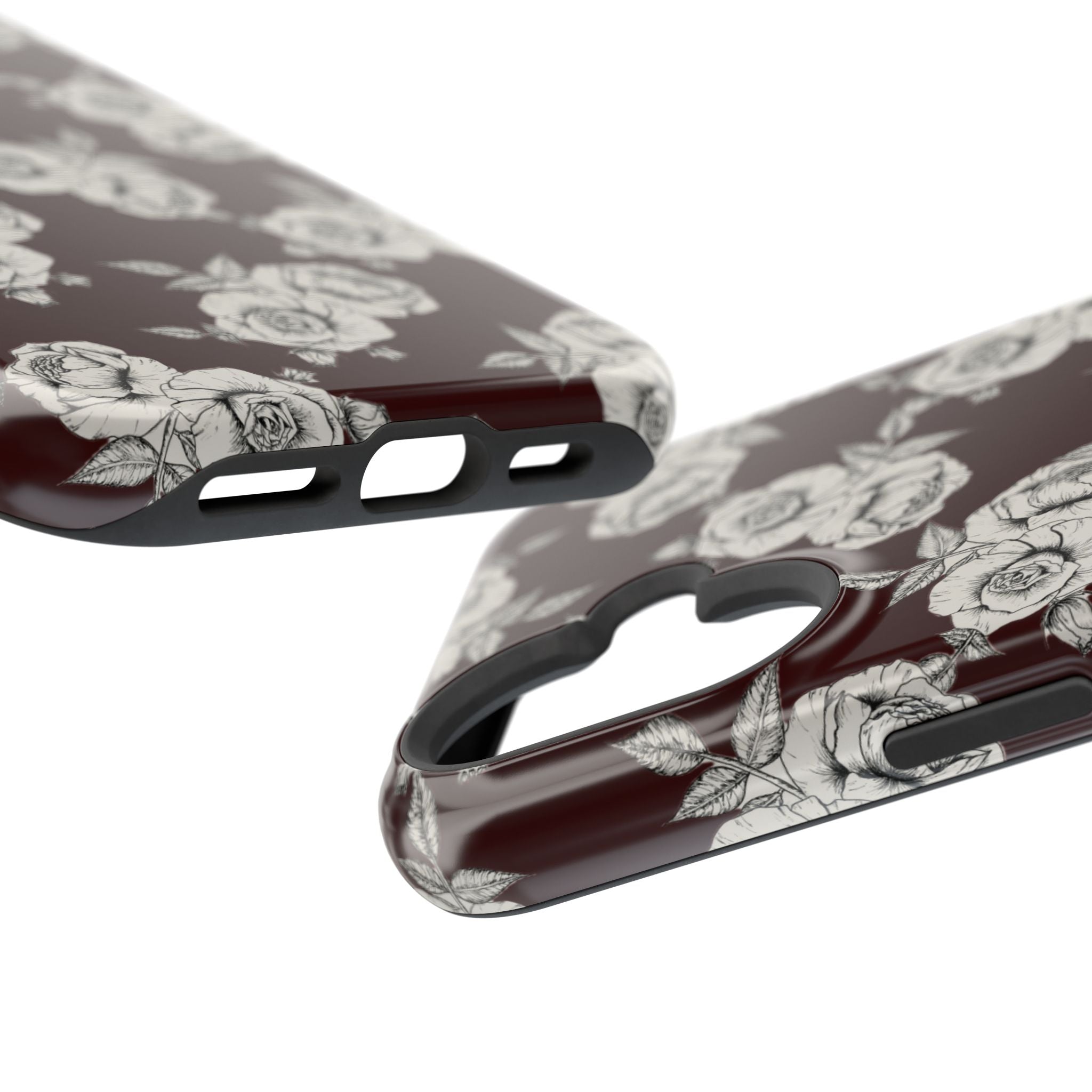Rose Pattern Magnetic Impact-Resistant Phone Case — Burgundy Floral Protective Cover