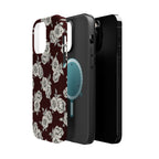 Rose Pattern Magnetic Impact-Resistant Phone Case — Burgundy Floral Protective Cover