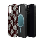 Rose Pattern Magnetic Impact-Resistant Phone Case — Burgundy Floral Protective Cover
