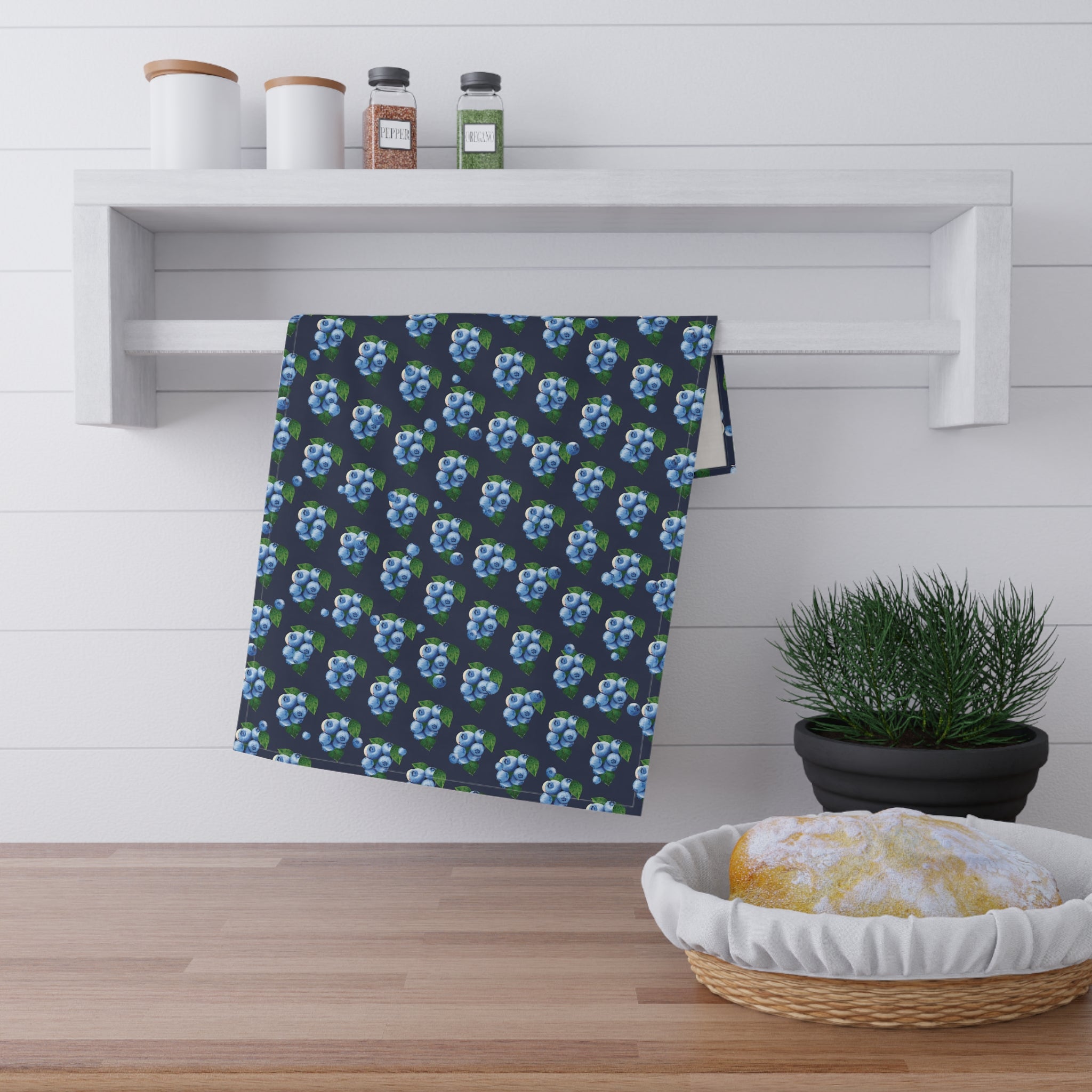 Cotton Twill Blueberry Pattern Tea Towel — Decorative Cotton Kitchen Towel