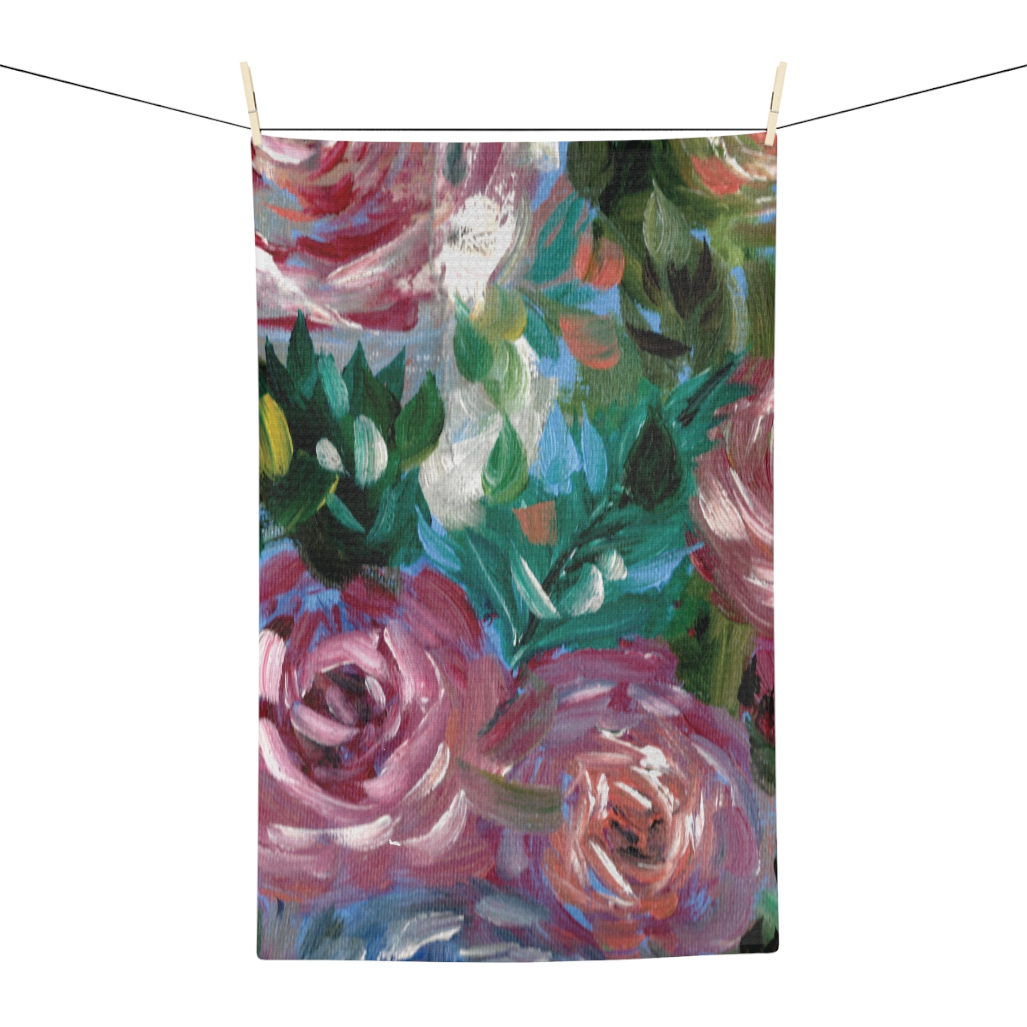 Floral Brushstroke Microfiber Tea Towel — Painterly Rose Kitchen Towel
