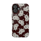 Rose Pattern Magnetic Impact-Resistant Phone Case — Burgundy Floral Protective Cover