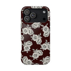 Rose Pattern Magnetic Impact-Resistant Phone Case — Burgundy Floral Protective Cover