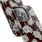 Rose Pattern Magnetic Impact-Resistant Phone Case — Burgundy Floral Protective Cover
