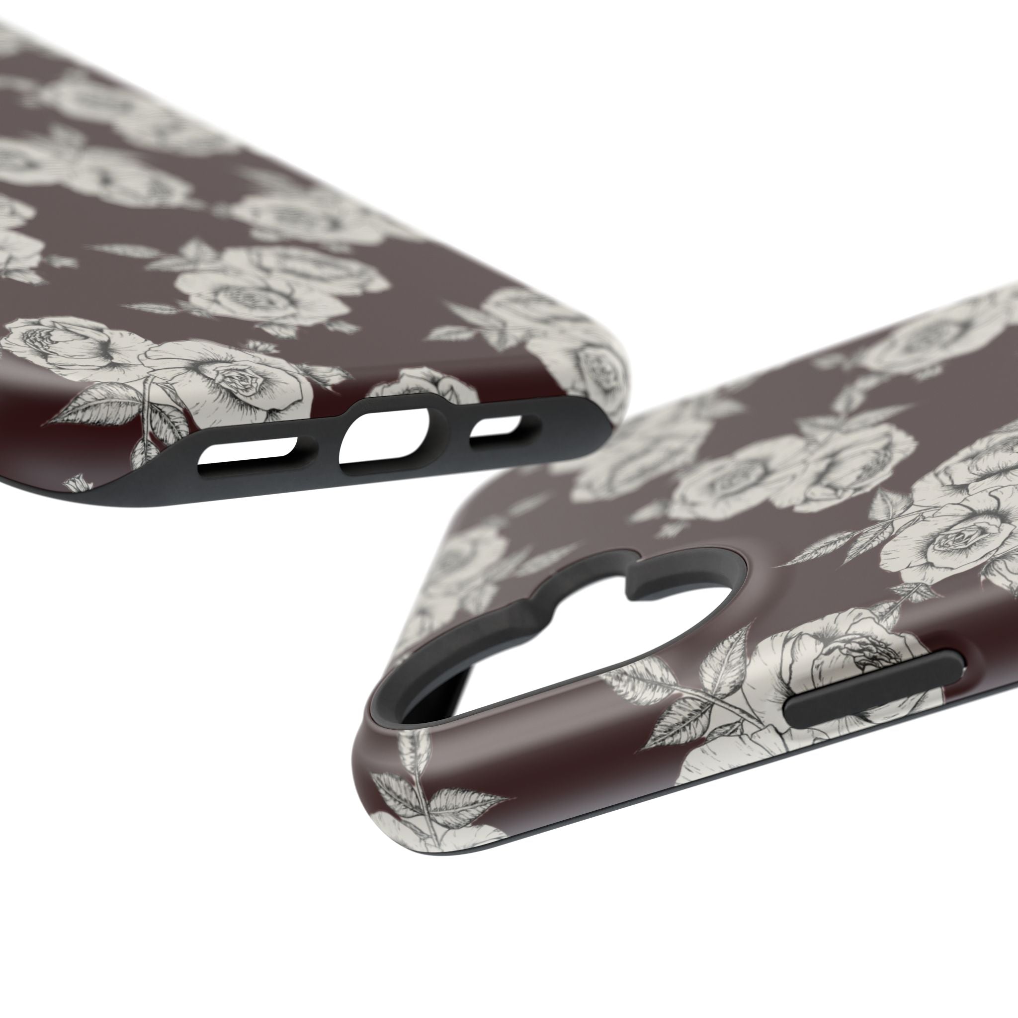 Rose Pattern Magnetic Impact-Resistant Phone Case — Burgundy Floral Protective Cover