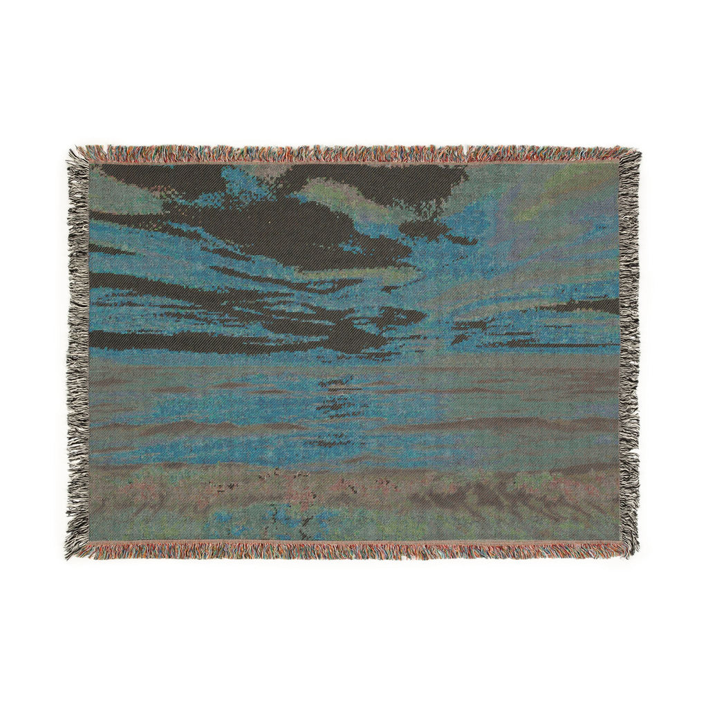 Sunset Seascape Woven Blanket — Coastal Throw with Beach Horizon Design