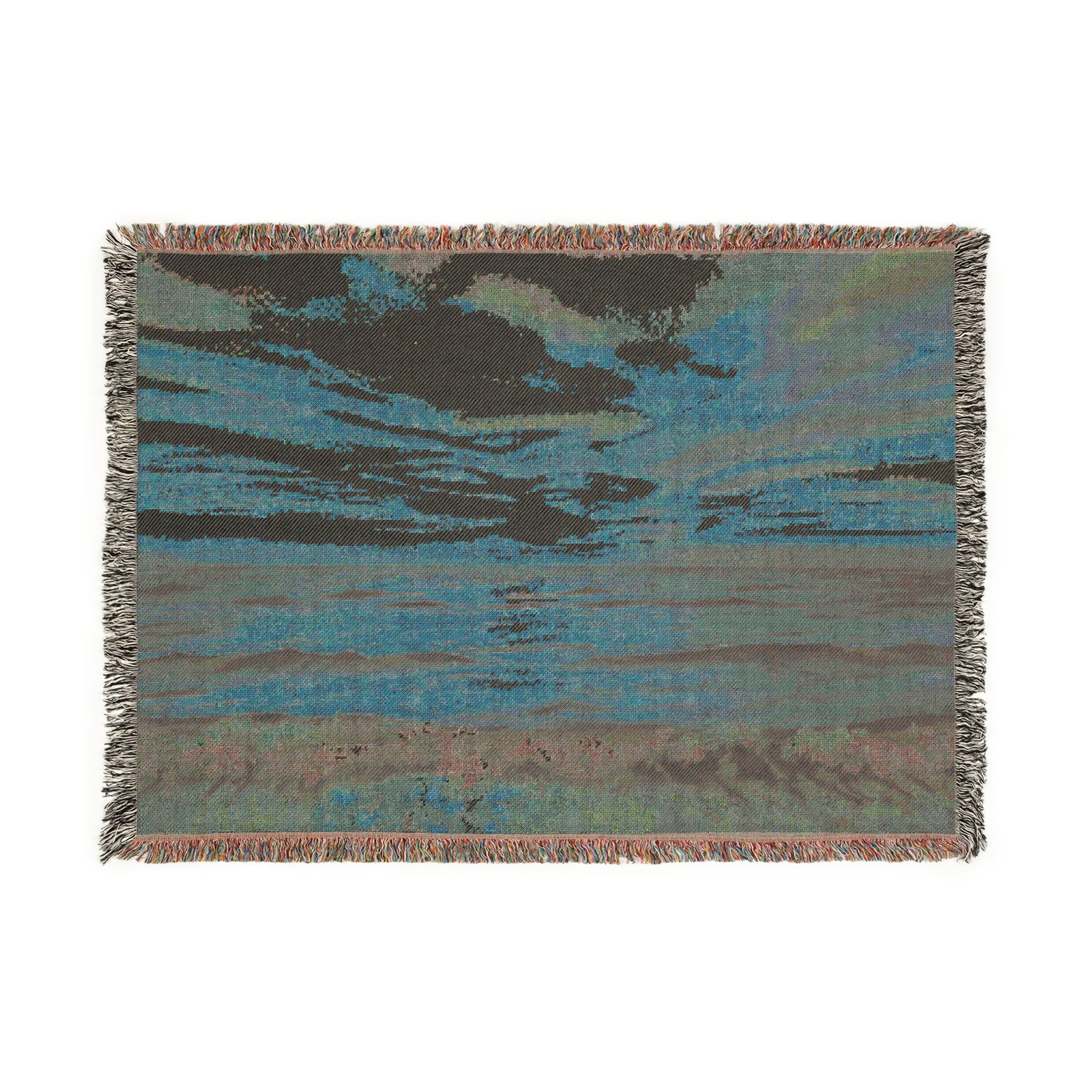 Sunset Seascape Woven Blanket — Coastal Throw with Beach Horizon Design