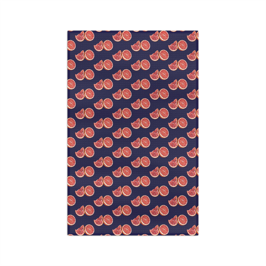 Absorbent Grapefruit Pattern Microfiber Tea Towel — Citrus Kitchen Towel (Navy Background)