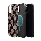 Rose Pattern Magnetic Impact-Resistant Phone Case — Burgundy Floral Protective Cover