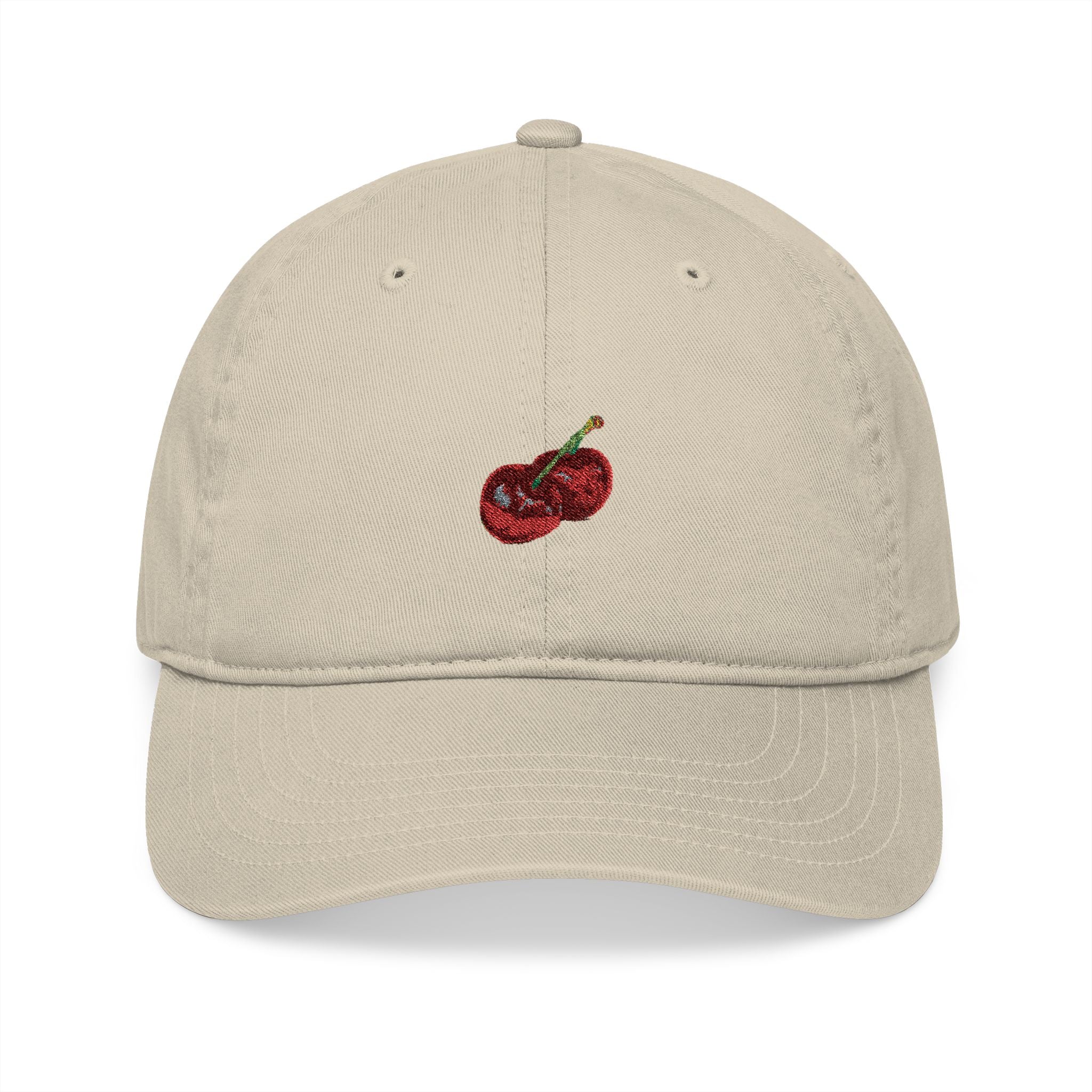 Embroidered Cherry Baseball Cap — Organic Cotton Dad Hat