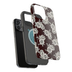 Rose Pattern Magnetic Impact-Resistant Phone Case — Burgundy Floral Protective Cover