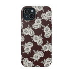 Rose Pattern Magnetic Impact-Resistant Phone Case — Burgundy Floral Protective Cover